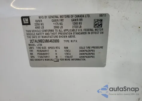 2011 GMC Terrain Sle from USA, damaged, VIN 2CTALMEC9B6463999